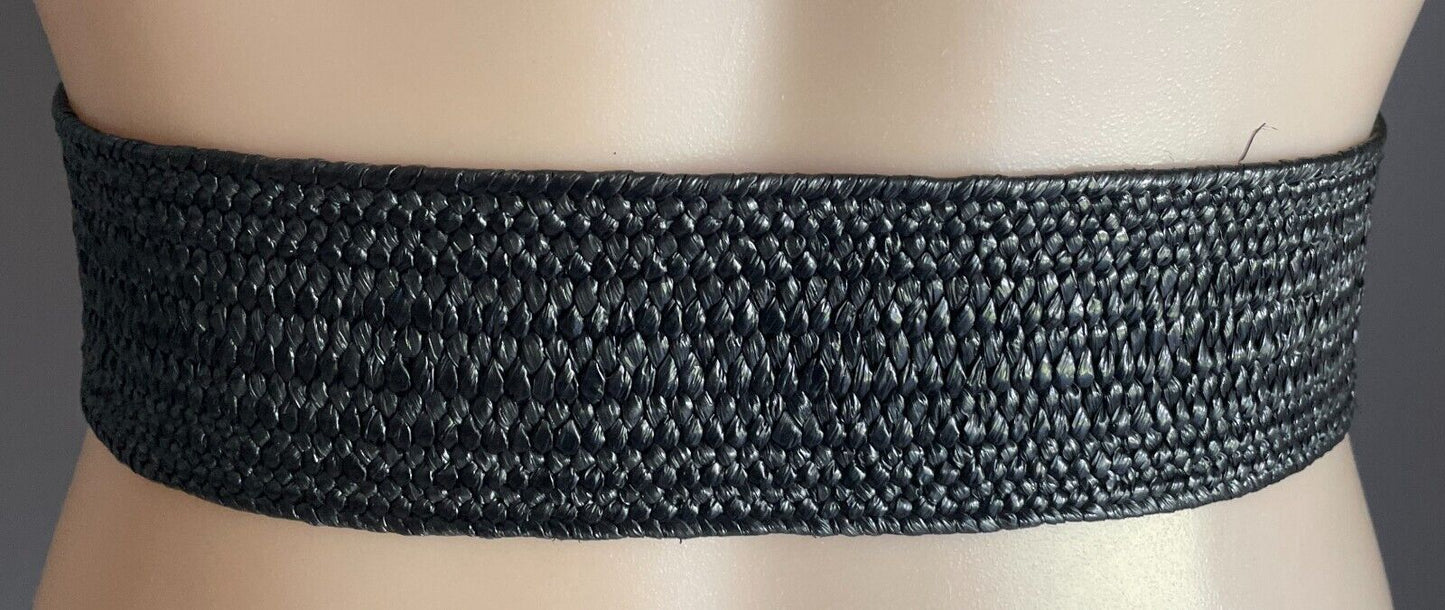 CROSSROADS Belt Black Elastic Raffia Woven 5.5cm Wide Size S M 10 12  Buckle NEW