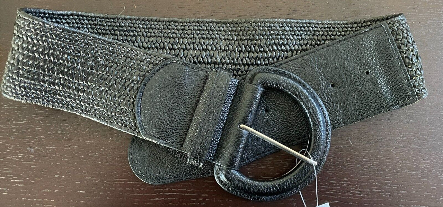 CROSSROADS Belt Black Elastic Raffia Woven 5.5cm Wide Size S M 10 12  Buckle NEW