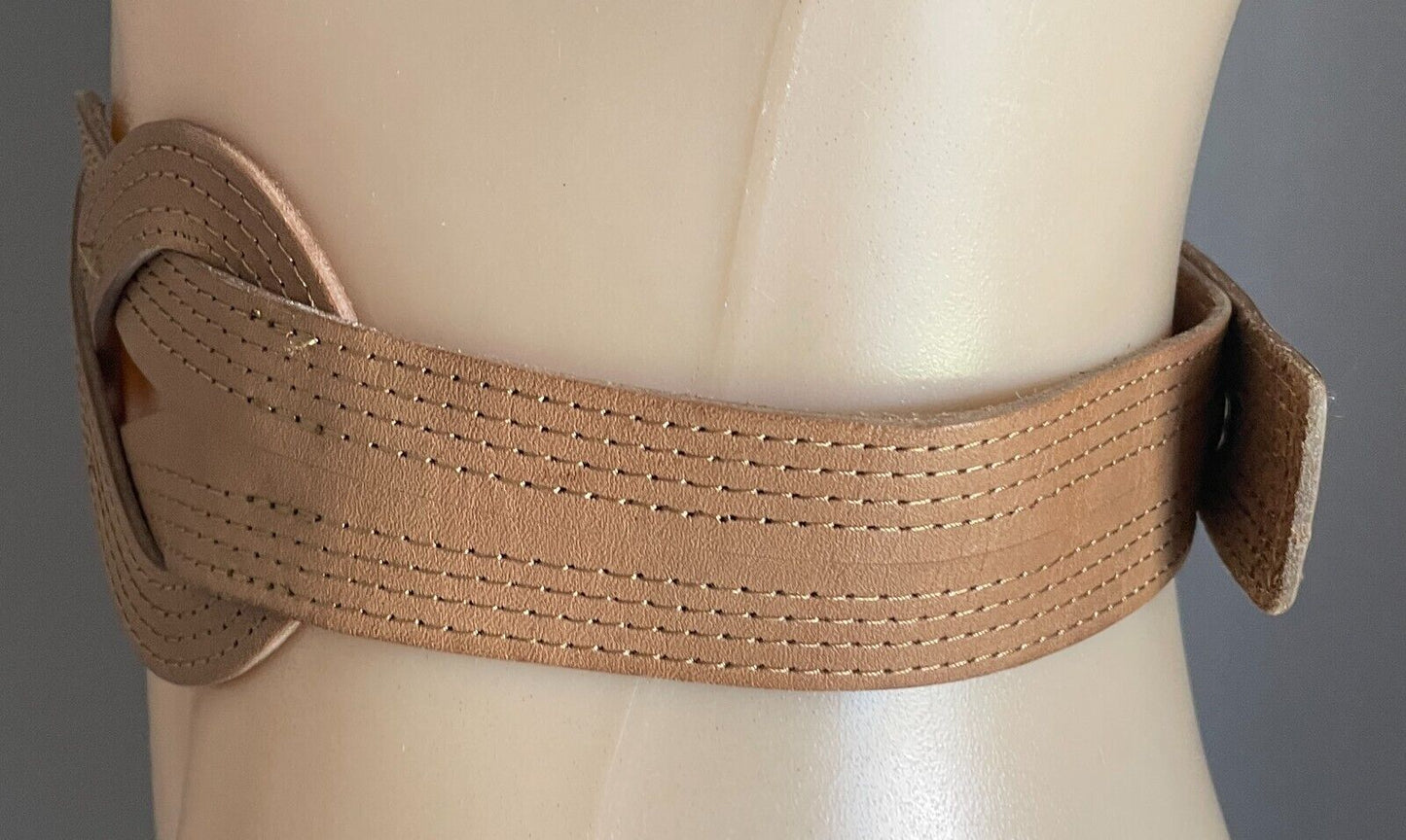 Leather Belt Light Brown Size S M 10 12 Woven Plaited Press Studs Statement Belt
