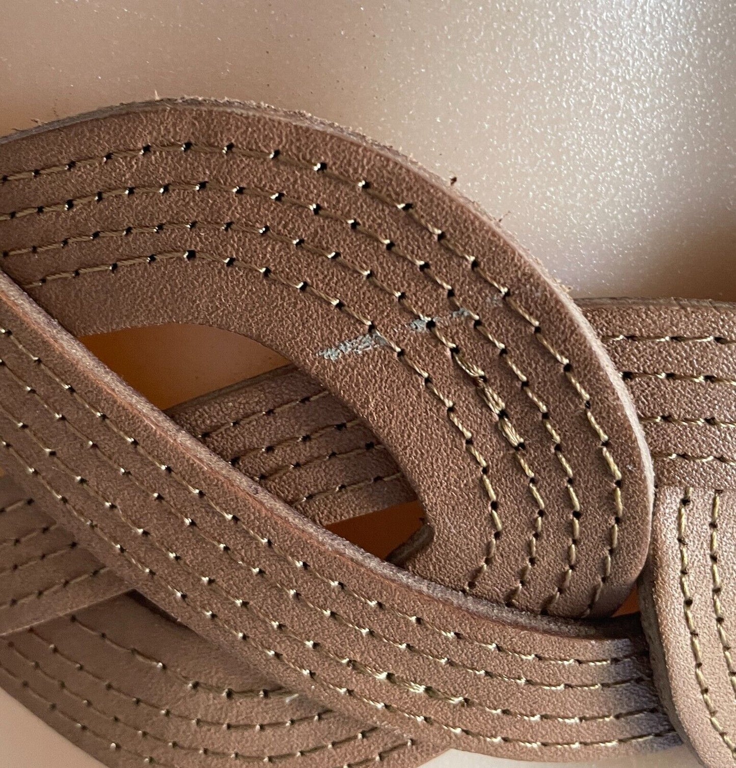Leather Belt Light Brown Size S M 10 12 Woven Plaited Press Studs Statement Belt