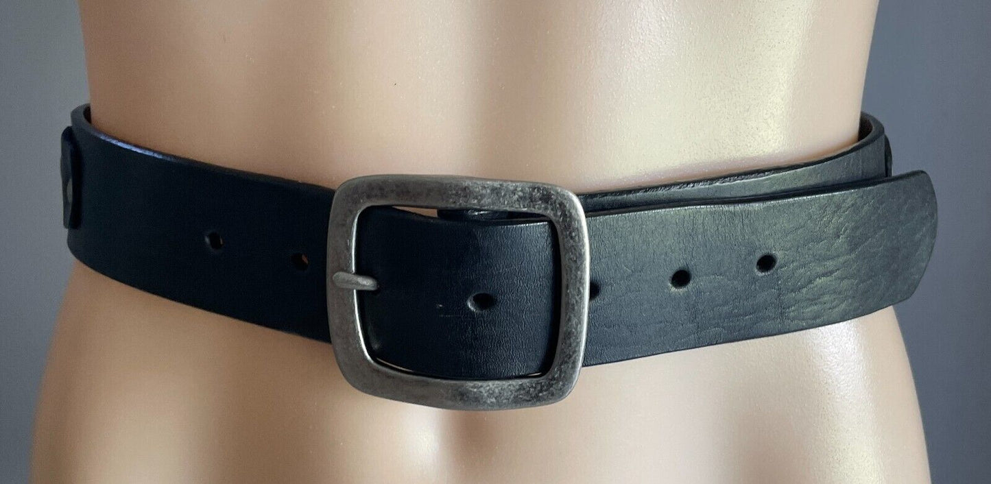 COLORADO Belt  Black Leather Plait Trim 4cm Wide Size XS 10 Fit Waist 67 - 82cm
