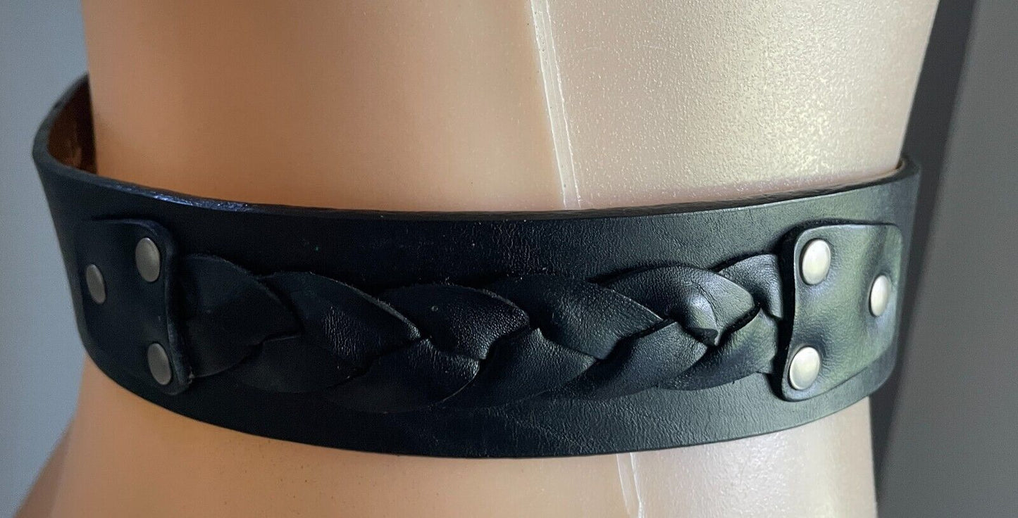 COLORADO Belt  Black Leather Plait Trim 4cm Wide Size XS 10 Fit Waist 67 - 82cm
