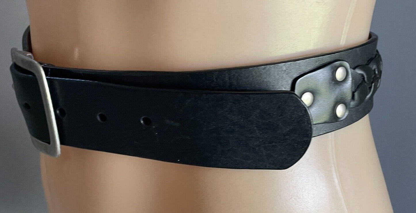 COLORADO Belt  Black Leather Plait Trim 4cm Wide Size XS 10 Fit Waist 67 - 82cm