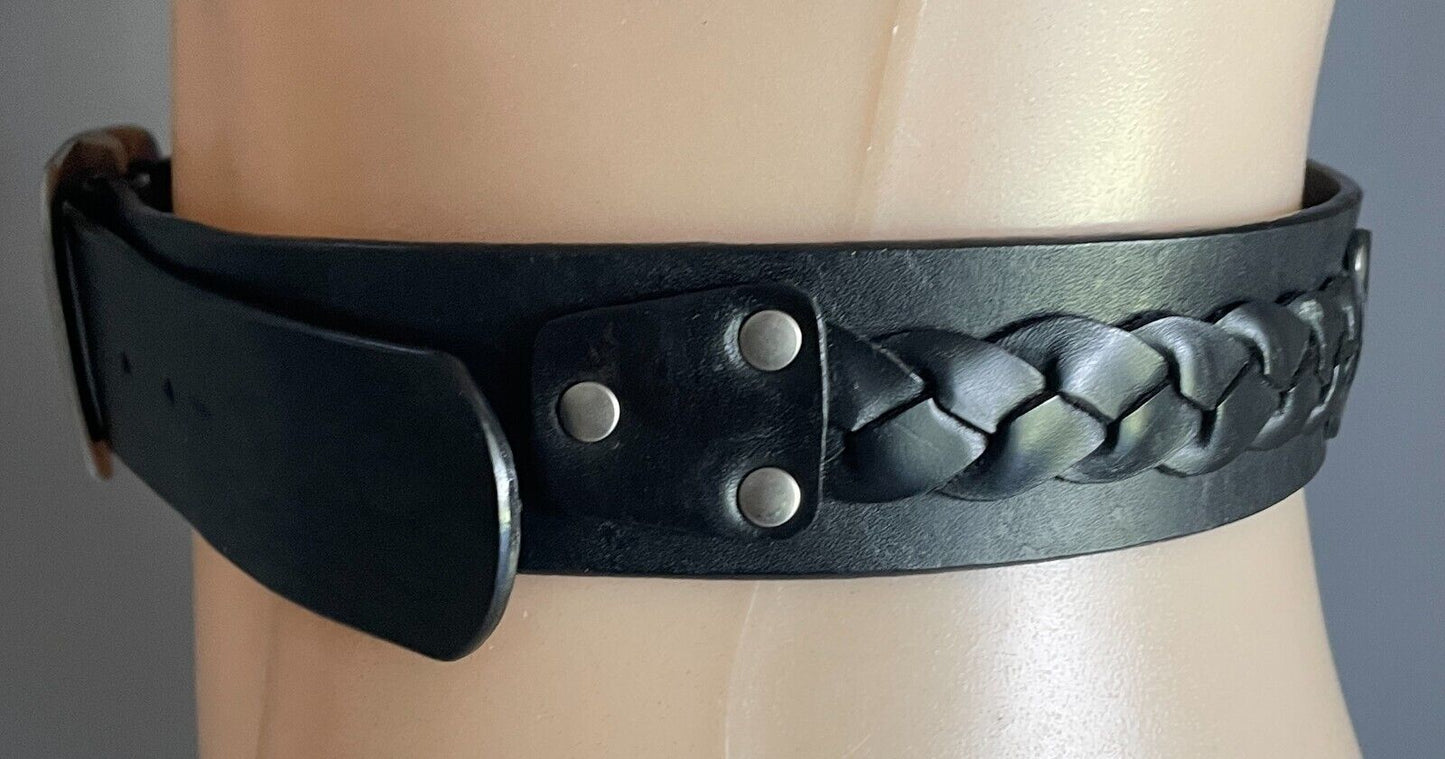 COLORADO Belt  Black Leather Plait Trim 4cm Wide Size XS 10 Fit Waist 67 - 82cm