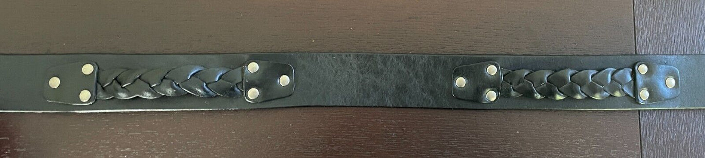 COLORADO Belt  Black Leather Plait Trim 4cm Wide Size XS 10 Fit Waist 67 - 82cm