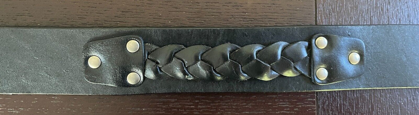 COLORADO Belt  Black Leather Plait Trim 4cm Wide Size XS 10 Fit Waist 67 - 82cm