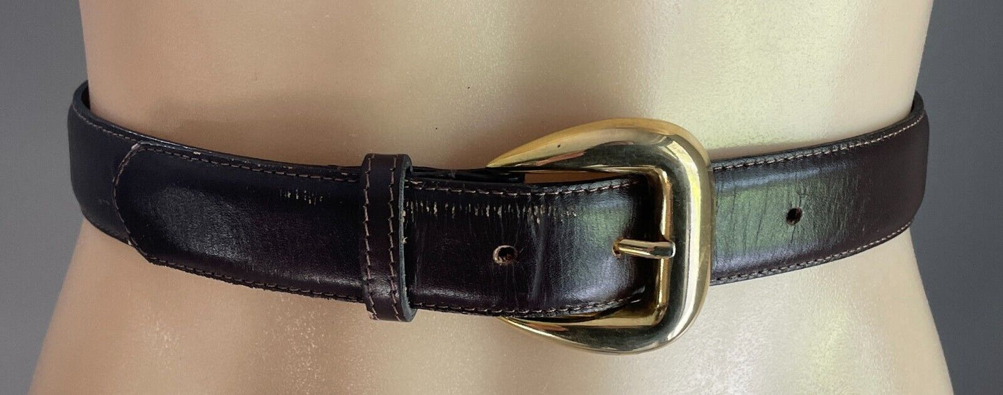 CARLO Leather Belt 3cm Wide Brown Large Buckle Size S 10 Waist 65 - 75cm Vintage