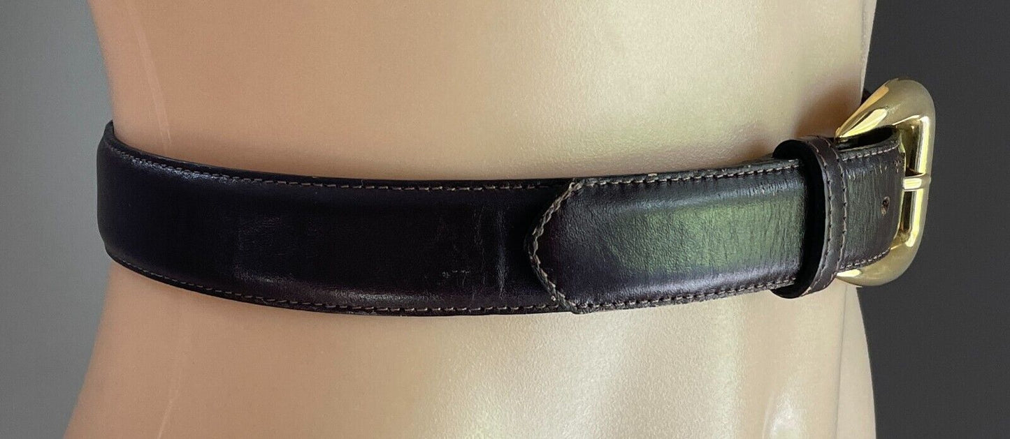 CARLO Leather Belt 3cm Wide Brown Large Buckle Size S 10 Waist 65 - 75cm Vintage