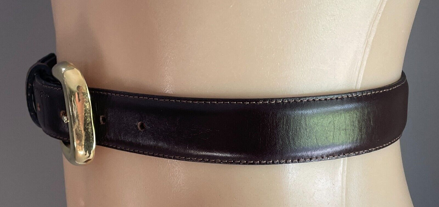 CARLO Leather Belt 3cm Wide Brown Large Buckle Size S 10 Waist 65 - 75cm Vintage