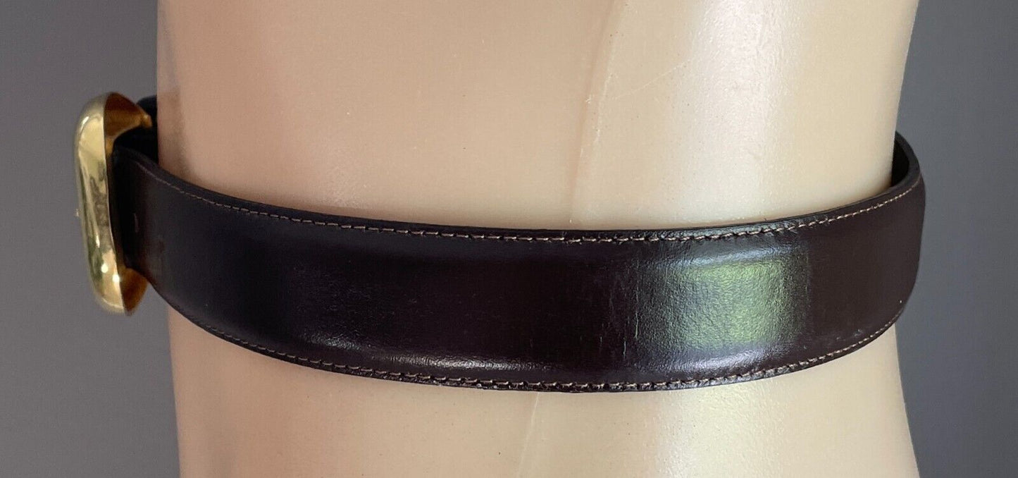 CARLO Leather Belt 3cm Wide Brown Large Buckle Size S 10 Waist 65 - 75cm Vintage
