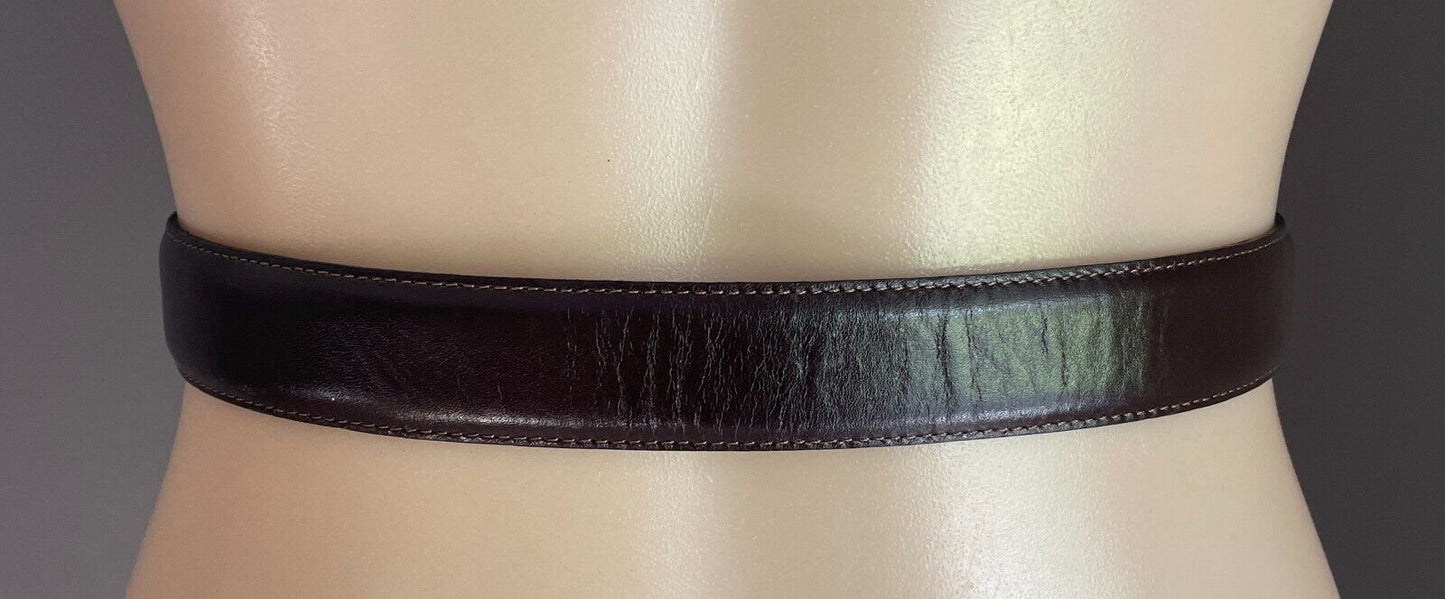 CARLO Leather Belt 3cm Wide Brown Large Buckle Size S 10 Waist 65 - 75cm Vintage