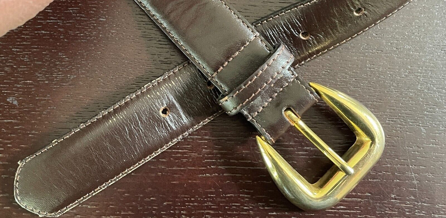 CARLO Leather Belt 3cm Wide Brown Large Buckle Size S 10 Waist 65 - 75cm Vintage
