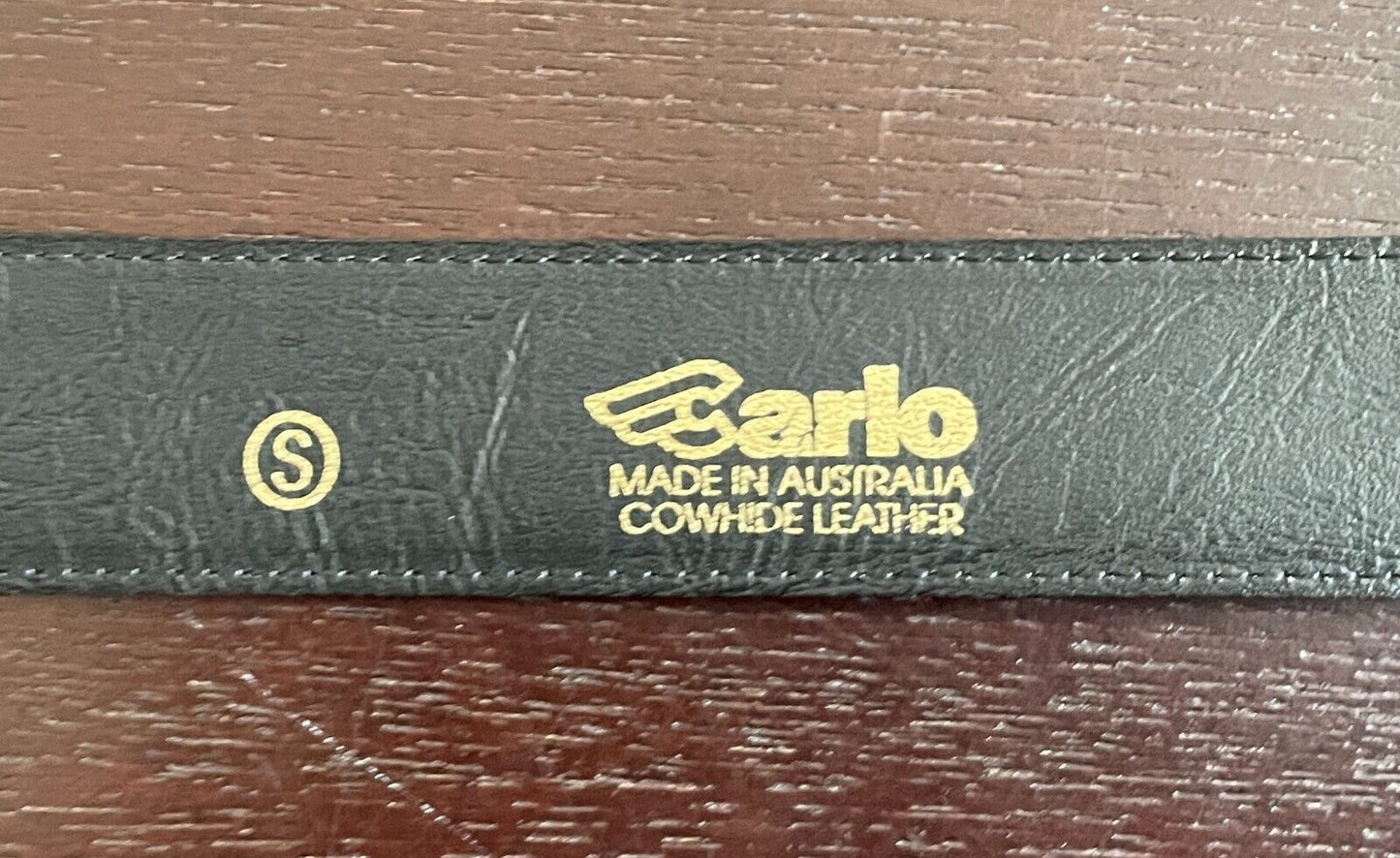 CARLO Leather Belt 3cm Wide Brown Large Buckle Size S 10 Waist 65 - 75cm Vintage