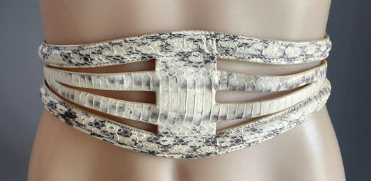 WITCHERY Leather Belt Off White Grey Size S M 10 12 Snakeskin Belt Stunning