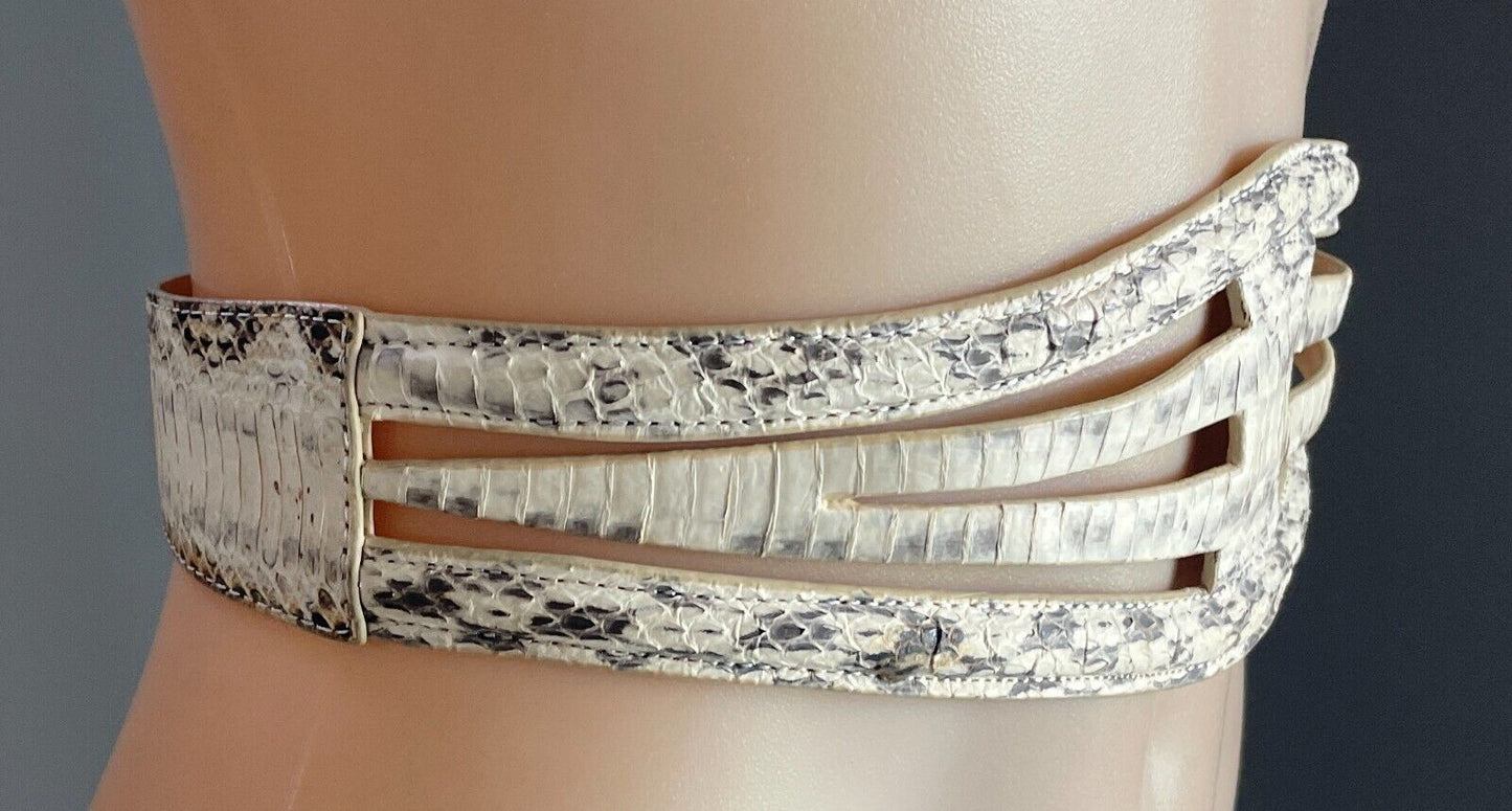 WITCHERY Leather Belt Off White Grey Size S M 10 12 Snakeskin Belt Stunning