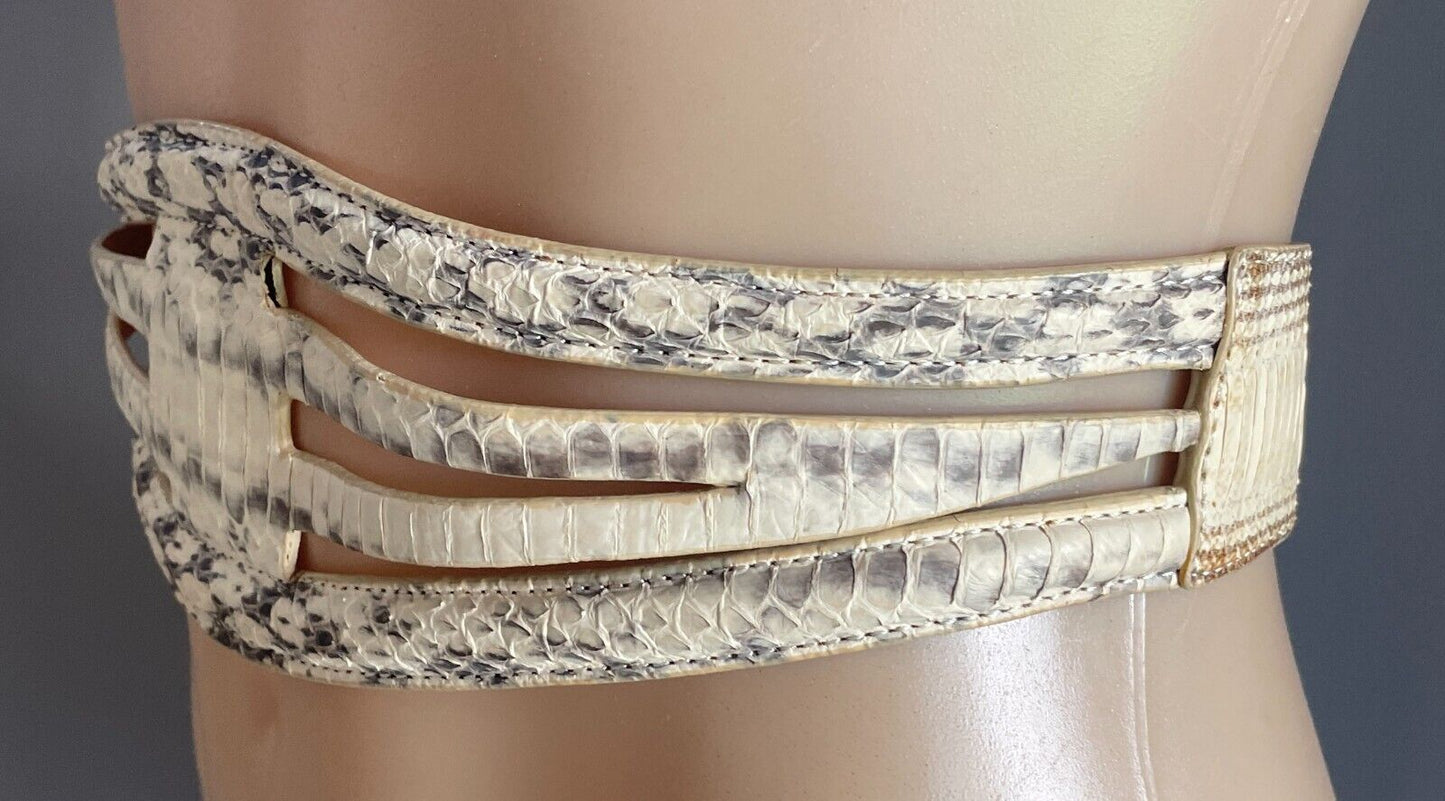 WITCHERY Leather Belt Off White Grey Size S M 10 12 Snakeskin Belt Stunning