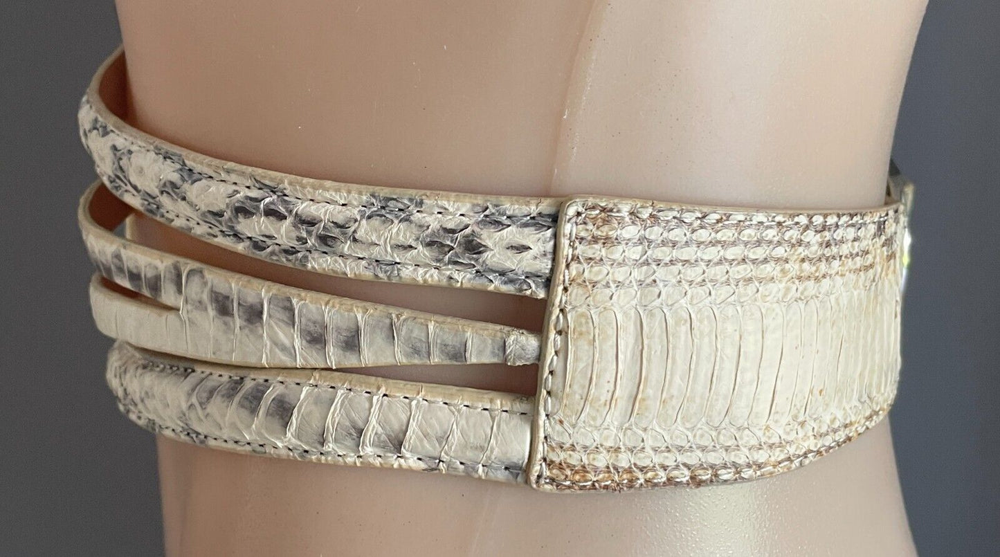 WITCHERY Leather Belt Off White Grey Size S M 10 12 Snakeskin Belt Stunning