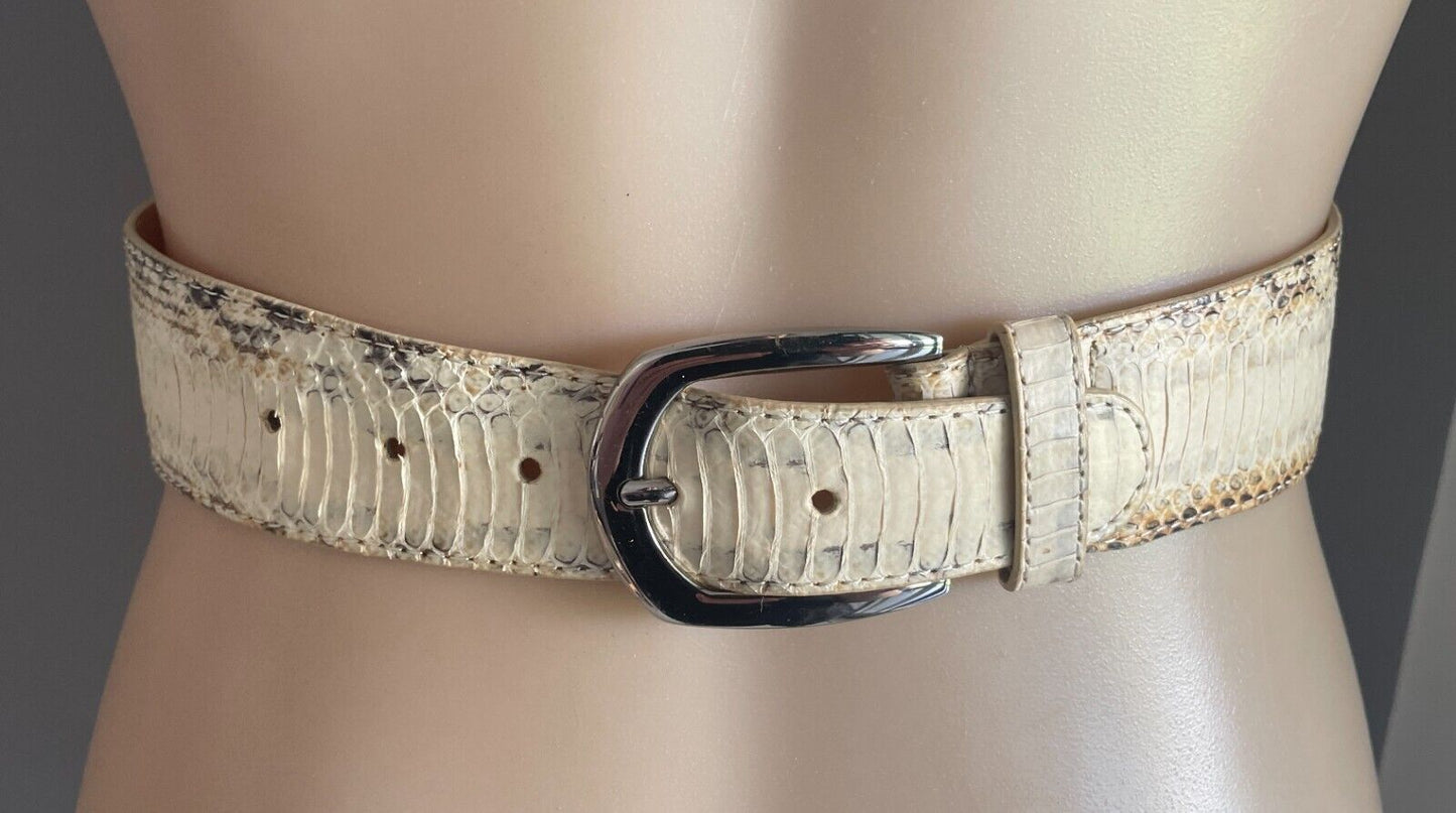 WITCHERY Leather Belt Off White Grey Size S M 10 12 Snakeskin Belt Stunning