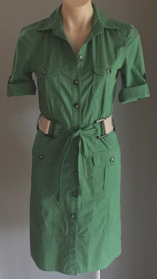 JACQUI E Dress Stretch Green Shirt Dress w Belt Size 6 AU 10 1940's Inspired