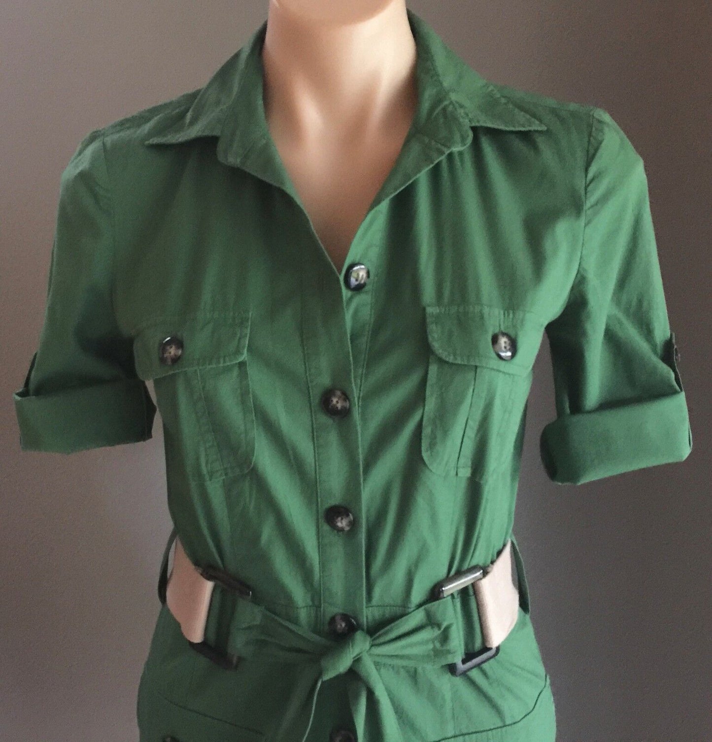 JACQUI E Dress Stretch Green Shirt Dress w Belt Size 6 AU 10 1940's Inspired