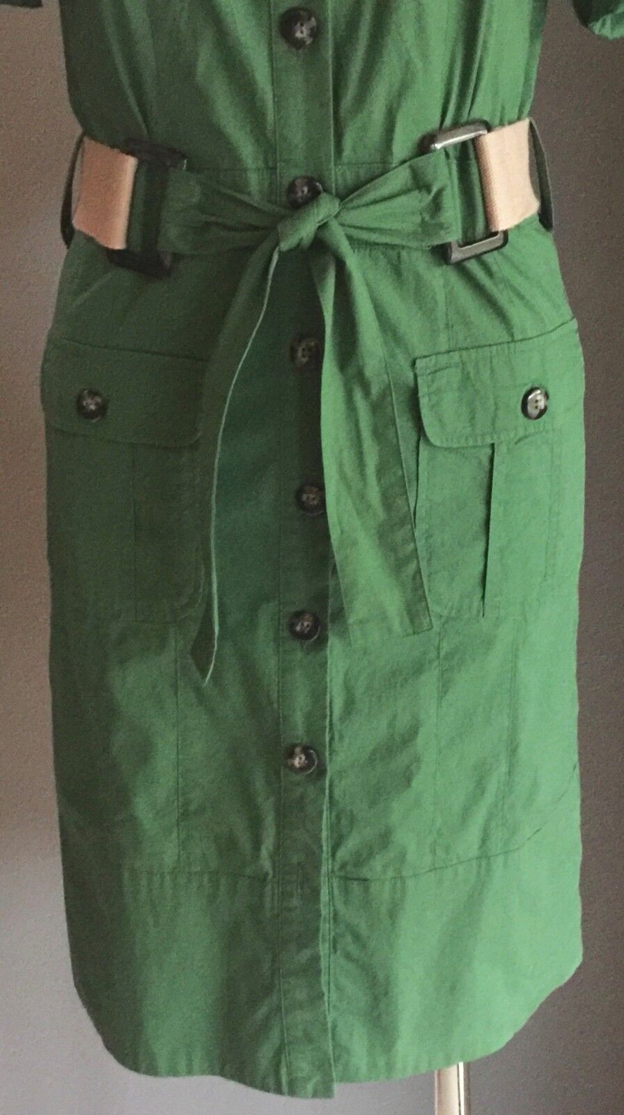 JACQUI E Dress Stretch Green Shirt Dress w Belt Size 6 AU 10 1940's Inspired
