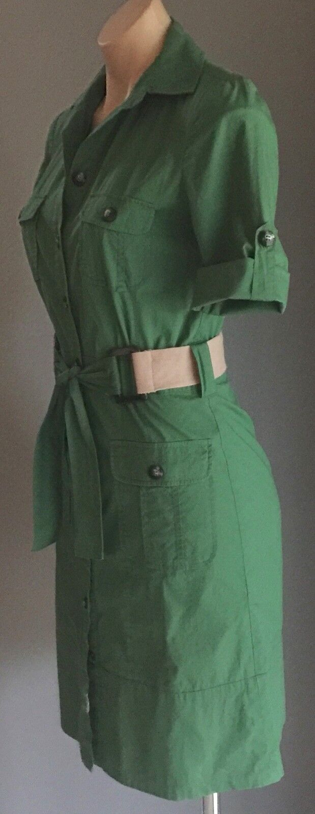 JACQUI E Dress Stretch Green Shirt Dress w Belt Size 6 AU 10 1940's Inspired