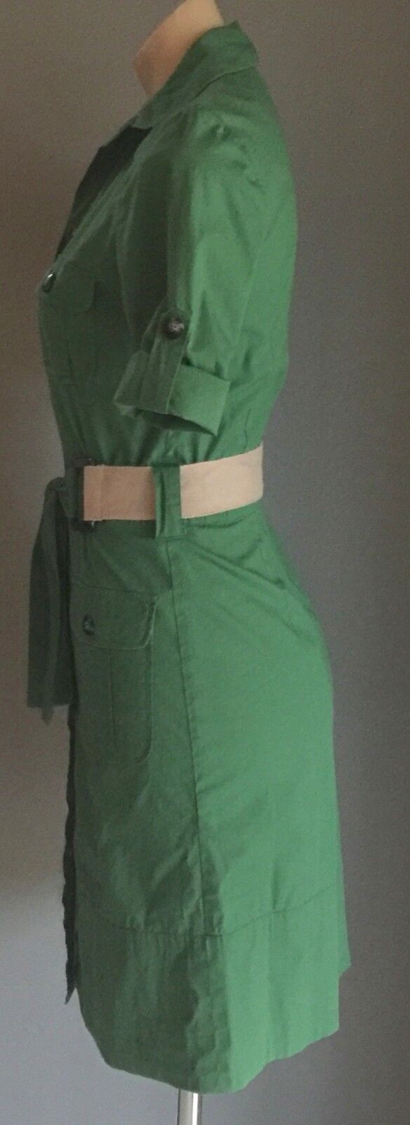 JACQUI E Dress Stretch Green Shirt Dress w Belt Size 6 AU 10 1940's Inspired