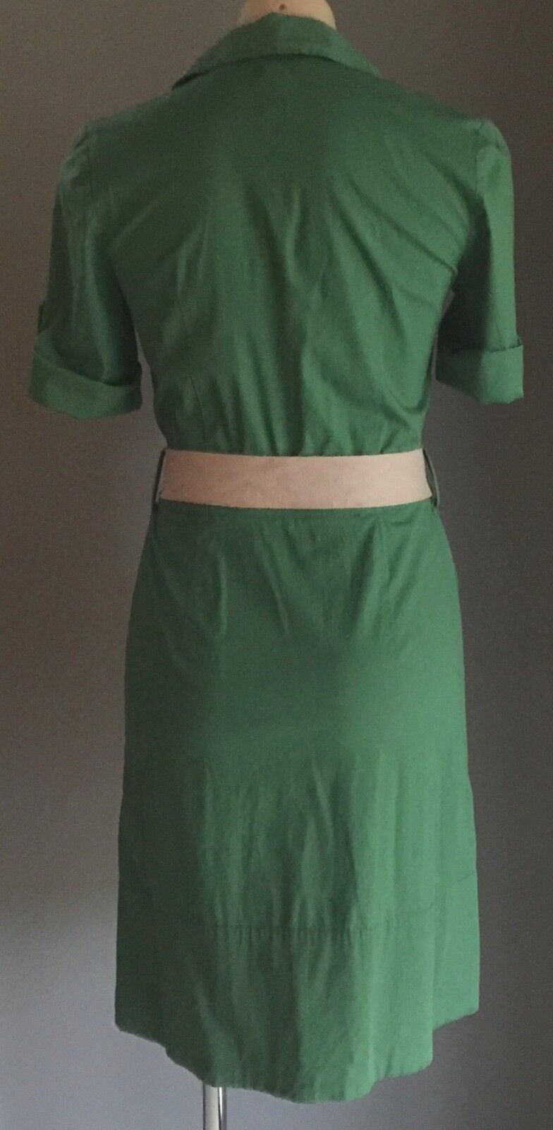 JACQUI E Dress Stretch Green Shirt Dress w Belt Size 6 AU 10 1940's Inspired