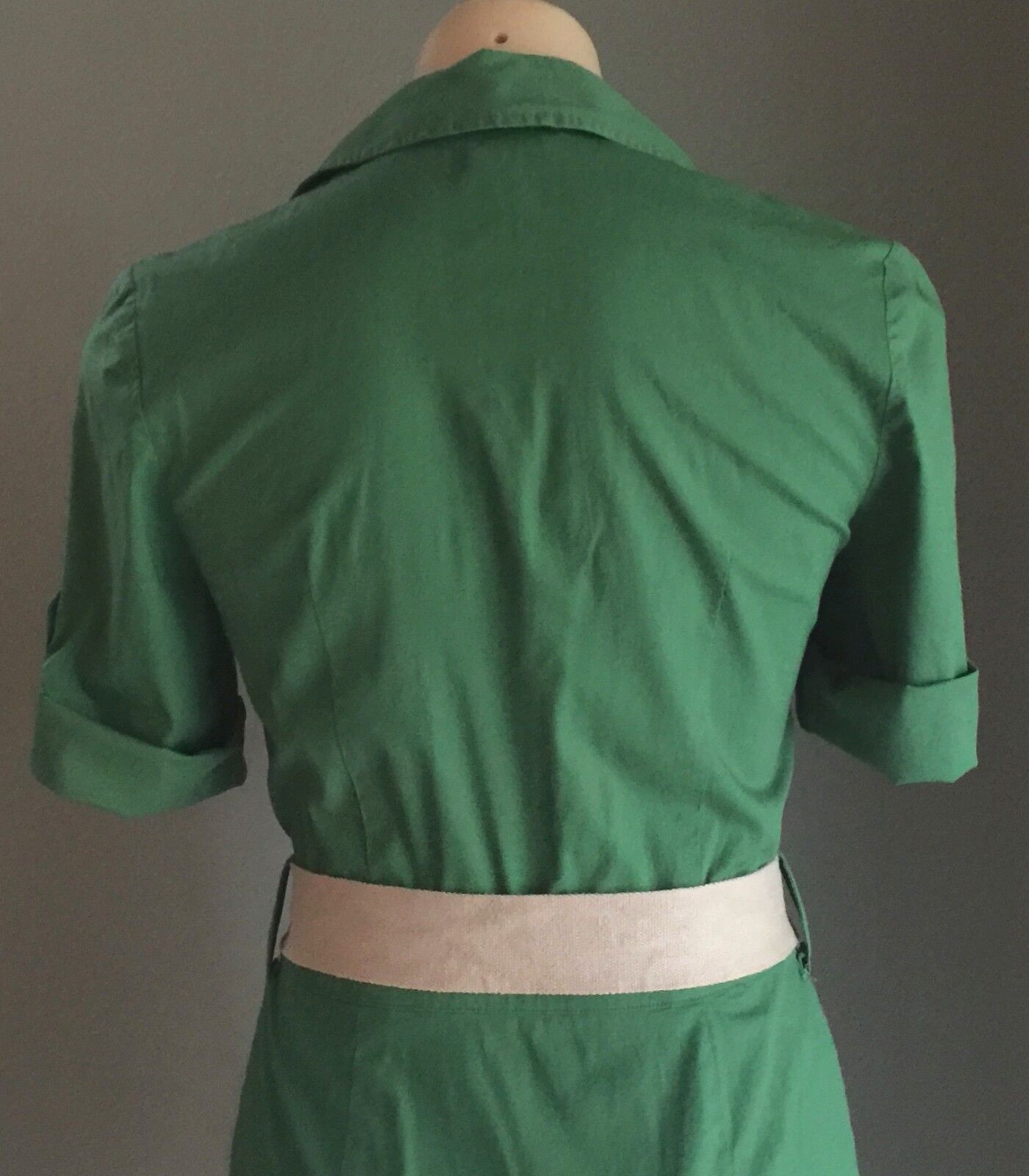 JACQUI E Dress Stretch Green Shirt Dress w Belt Size 6 AU 10 1940's Inspired