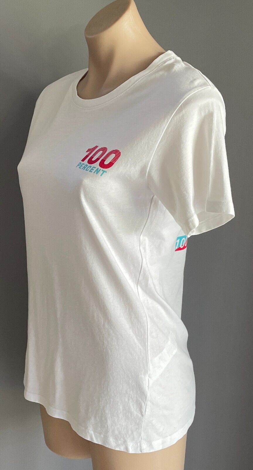 COTTON ON "100 Percent" Print Top White T-Shirt Size S P 10 Short Sleeves Cotton