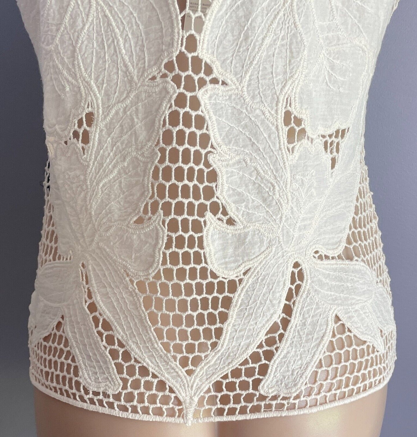 RED BERRY Crochet Floral Motif Tank Top Cream Sleeveless Size M L 10 12 NEW