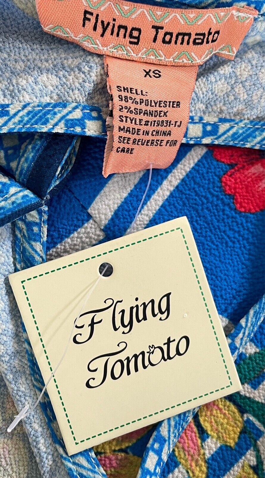 FLYING TOMATO Top Blue Floral Print Cold Shoulder Size XS 8 Short Flutter NEW