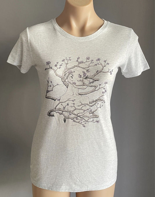 NEXT LEVEL Grey Marl T Shirt Round Neck Torso & Branch Print Top Size S 10 NEW