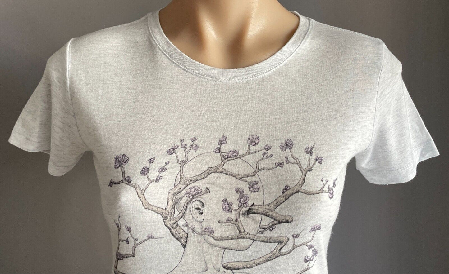 NEXT LEVEL Grey Marl T Shirt Round Neck Torso & Branch Print Top Size S 10 NEW