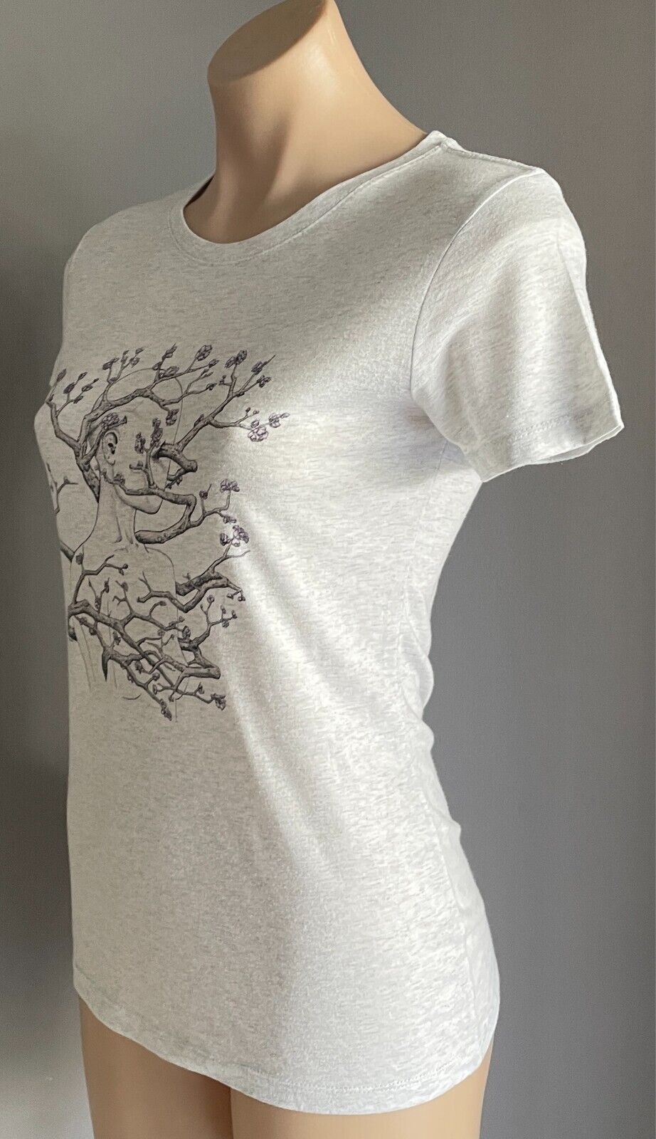 NEXT LEVEL Grey Marl T Shirt Round Neck Torso & Branch Print Top Size S 10 NEW