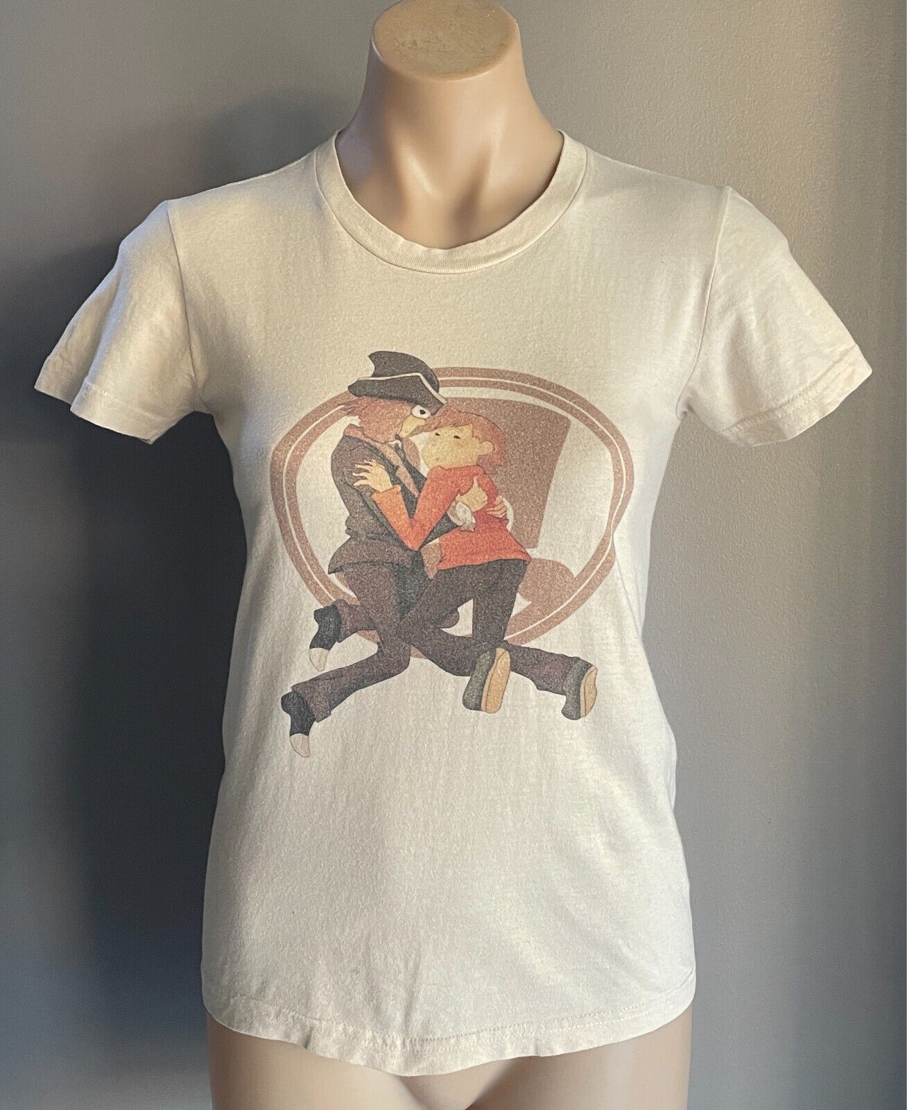 AMERICAN APPAREL T-Shirt Beige Multicoloured Anime Tee Size S 10 Cotton
