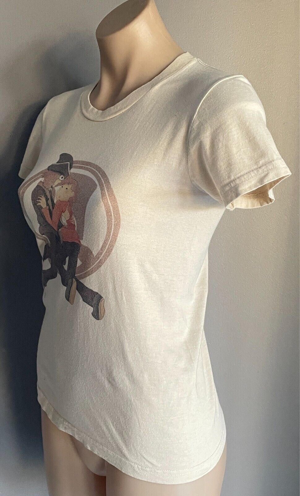 AMERICAN APPAREL T-Shirt Beige Multicoloured Anime Tee Size S 10 Cotton