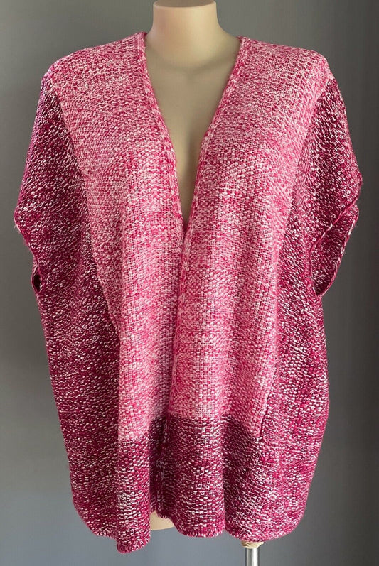 AUTOGRAPH Top Short Sleeve Cardigan Cerise Pink White Chunky Knit Plus Size S 18