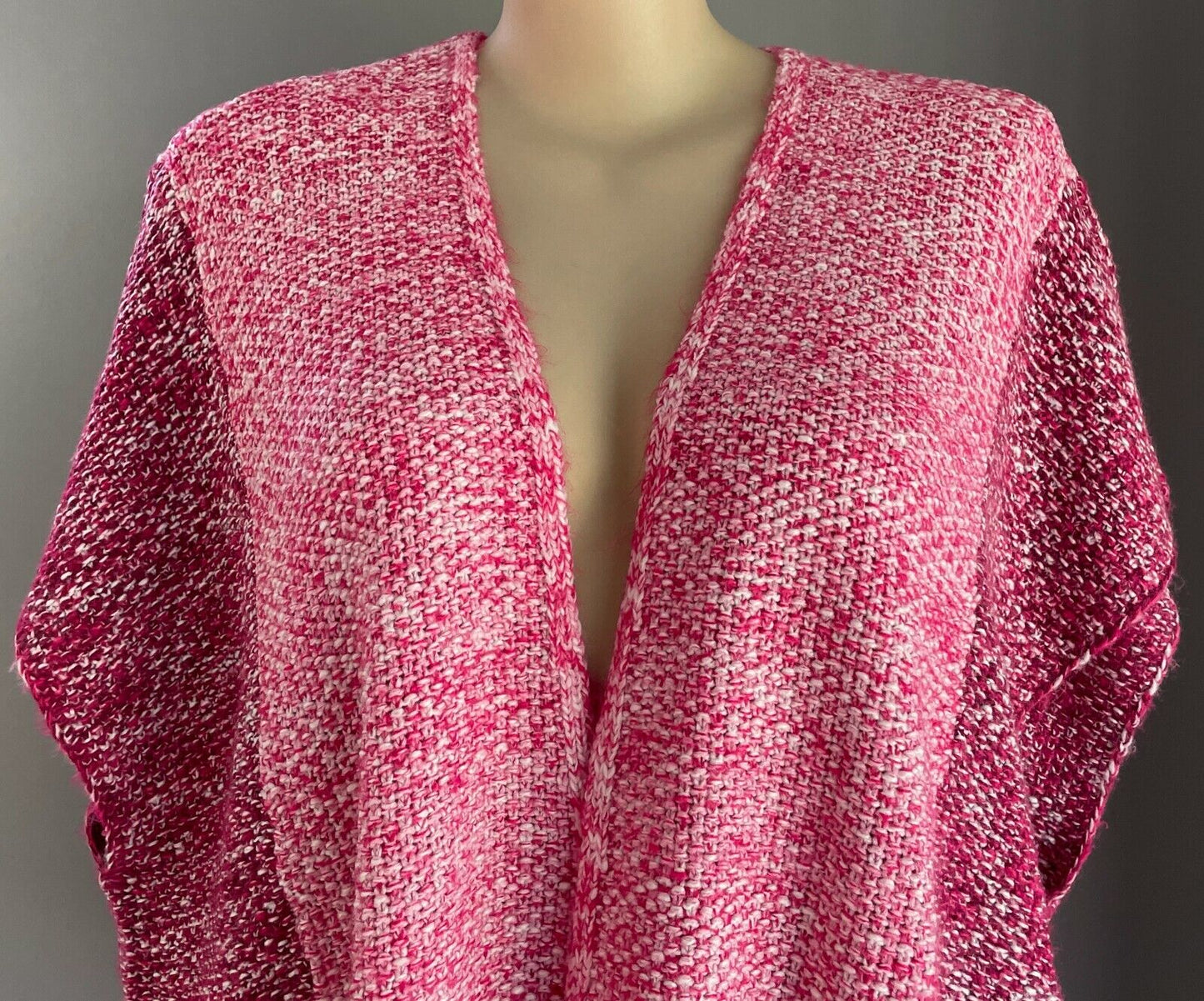 AUTOGRAPH Top Short Sleeve Cardigan Cerise Pink White Chunky Knit Plus Size S 18