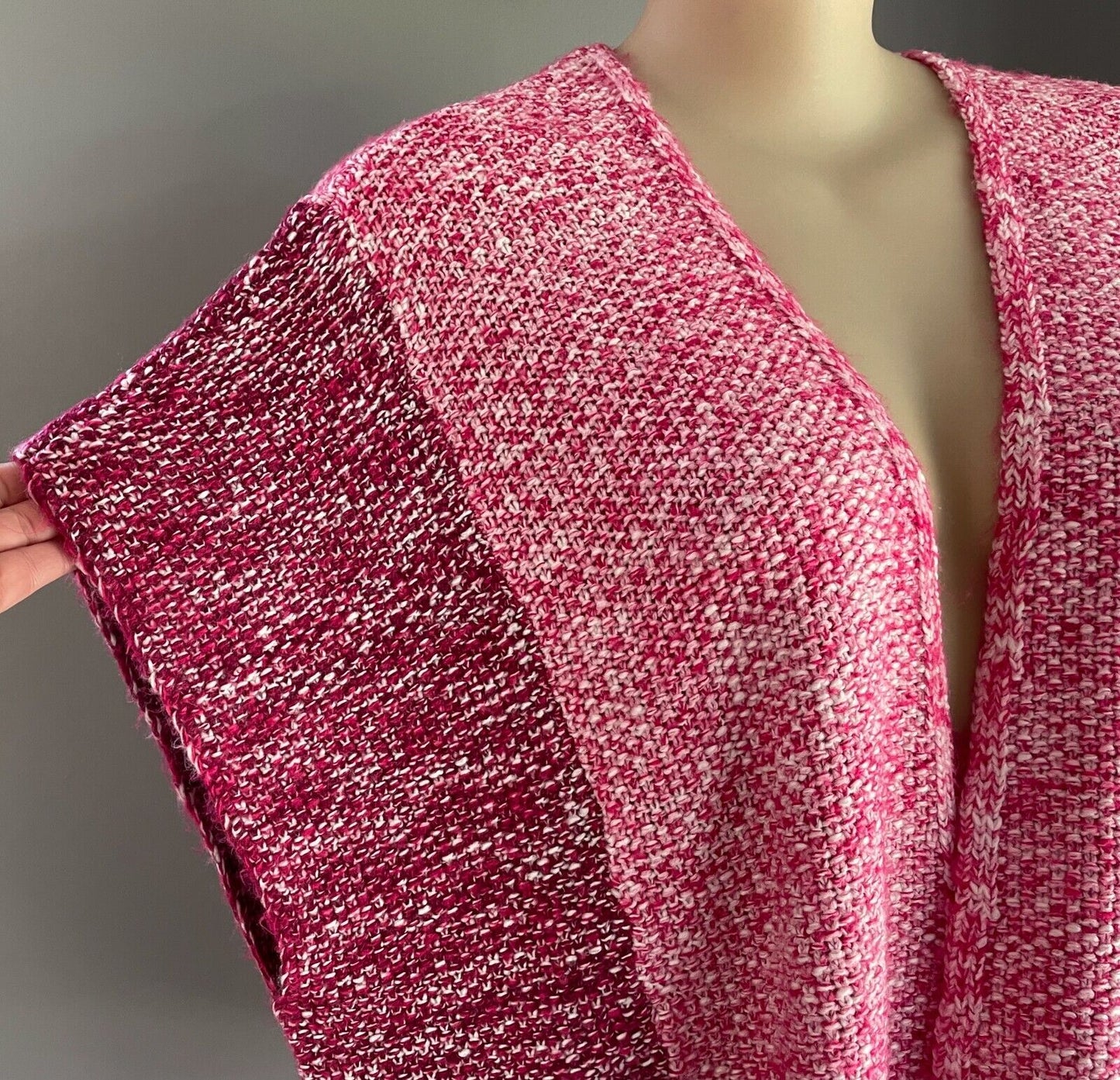AUTOGRAPH Top Short Sleeve Cardigan Cerise Pink White Chunky Knit Plus Size S 18