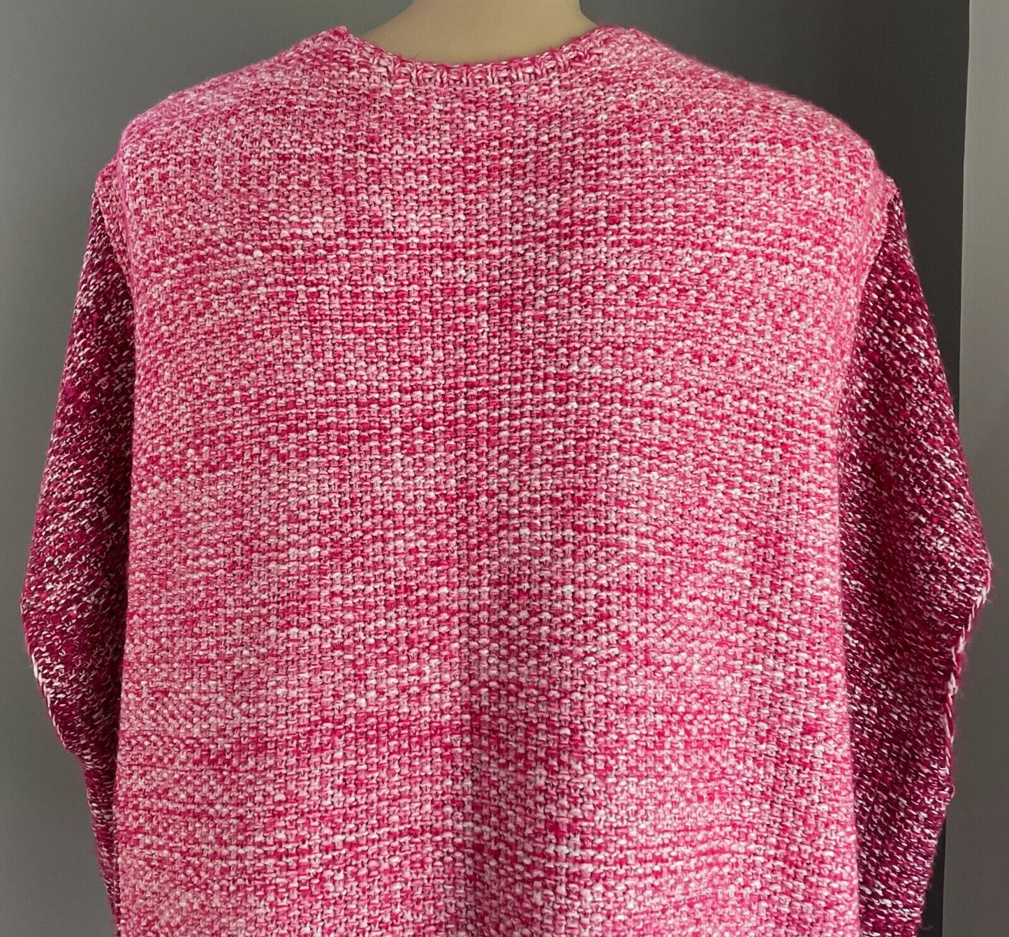 AUTOGRAPH Top Short Sleeve Cardigan Cerise Pink White Chunky Knit Plus Size S 18