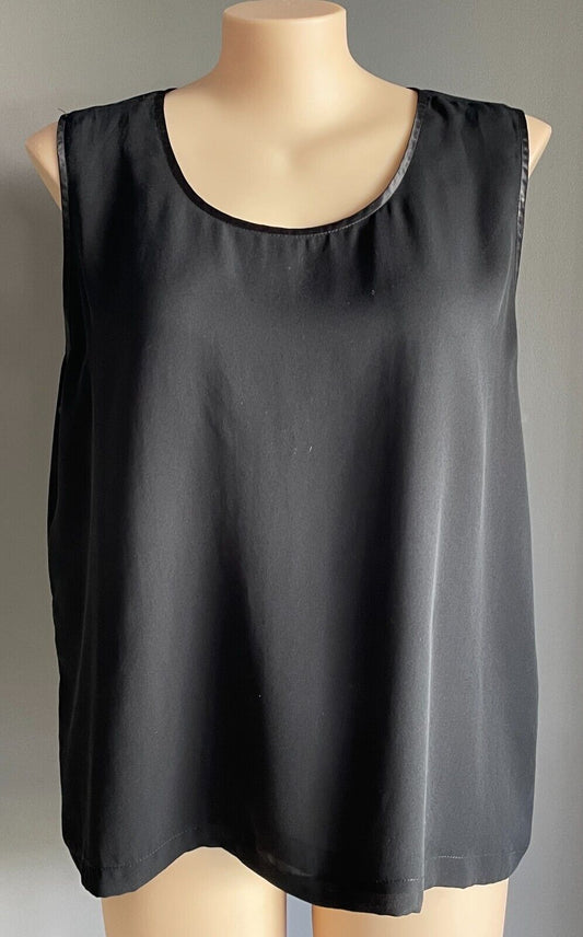 PEER GYNT Top Black Sleeveless Cami Plus Size M 12 Round Neck Ribbon Vintage