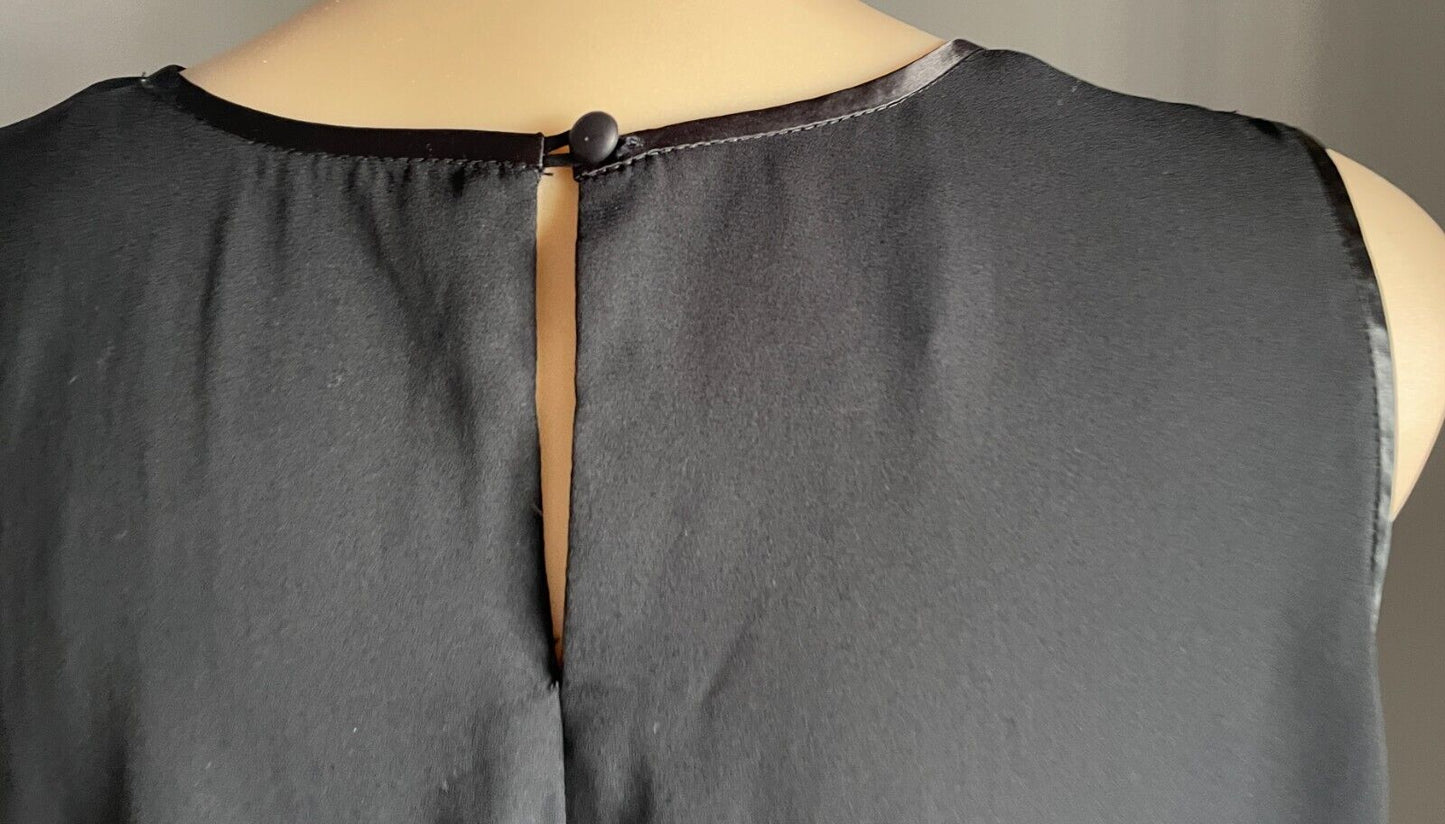 PEER GYNT Top Black Sleeveless Cami Plus Size M 12 Round Neck Ribbon Vintage