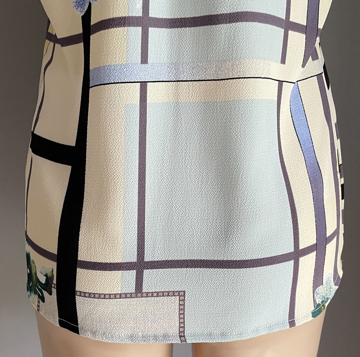 LATIN QUARTERS Zip Front Top White Blue Brown Short Sleeve Blouse Size M 12
