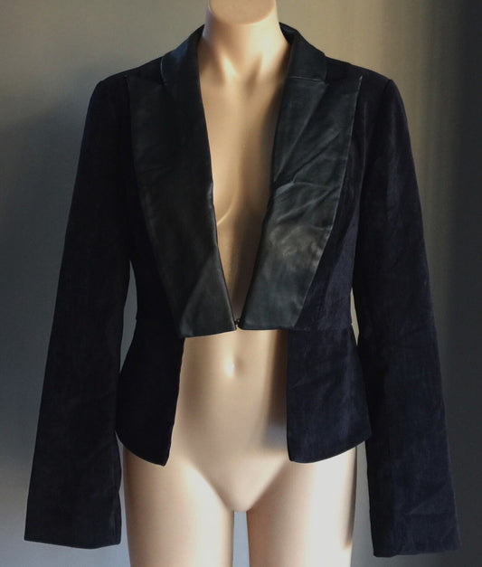 MINTY MEETS MUNT Jacket Collar Navy Suede Look & Black Pleather Size L 12