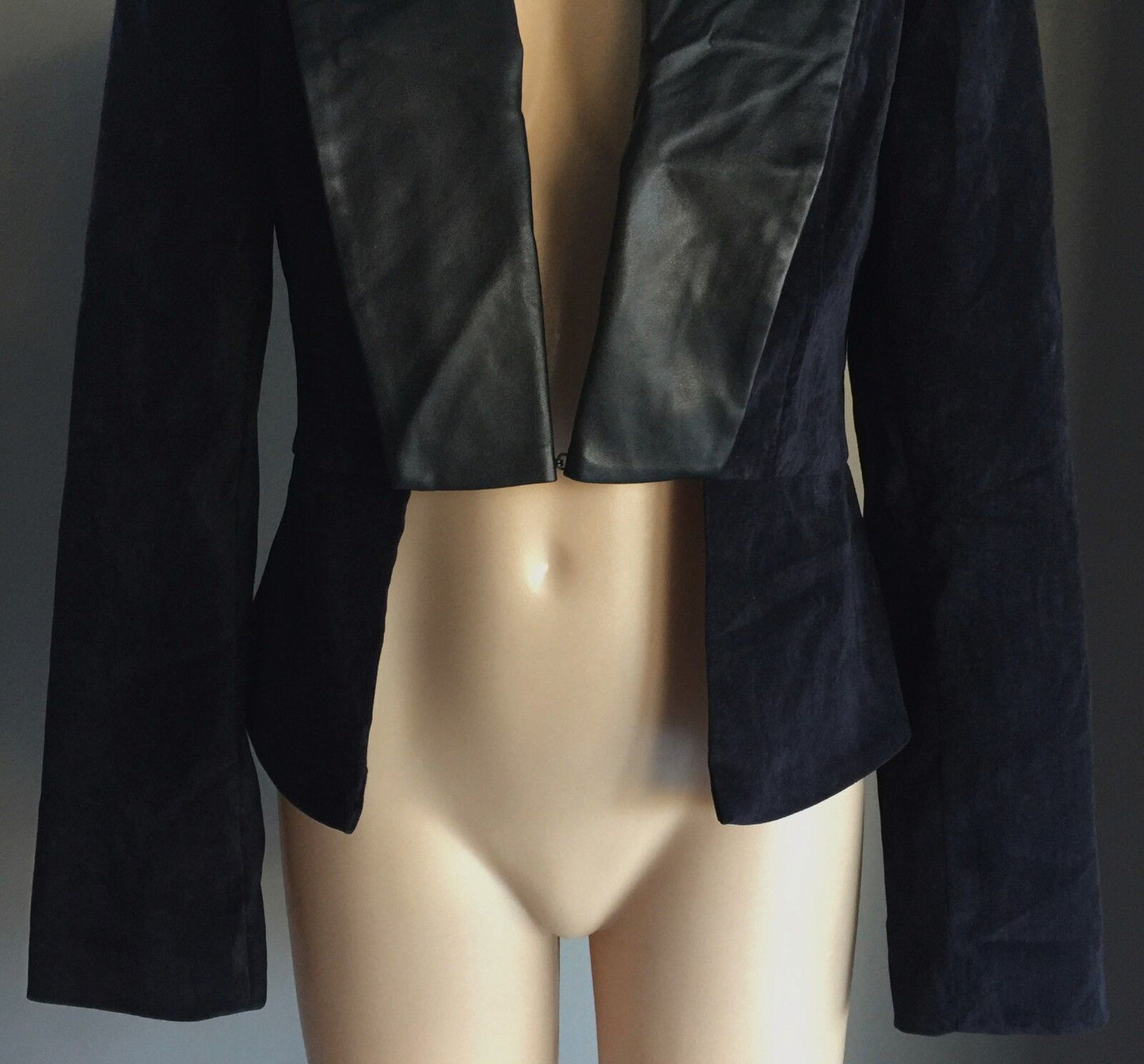MINTY MEETS MUNT Jacket Collar Navy Suede Look & Black Pleather Size L 12