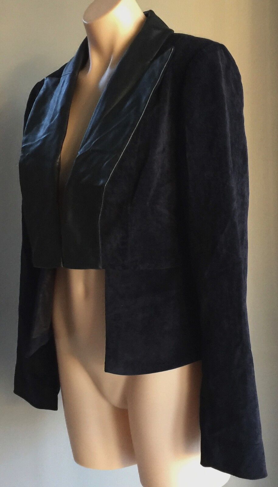 MINTY MEETS MUNT Jacket Collar Navy Suede Look & Black Pleather Size L 12