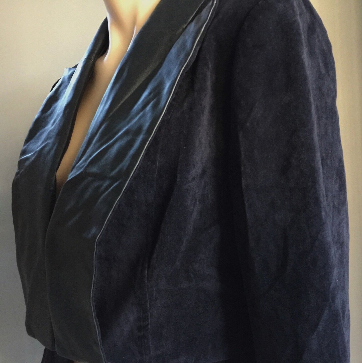 MINTY MEETS MUNT Jacket Collar Navy Suede Look & Black Pleather Size L 12