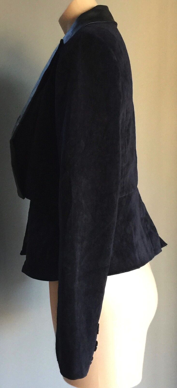 MINTY MEETS MUNT Jacket Collar Navy Suede Look & Black Pleather Size L 12