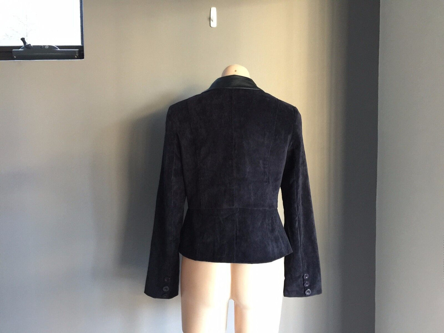 MINTY MEETS MUNT Jacket Collar Navy Suede Look & Black Pleather Size L 12